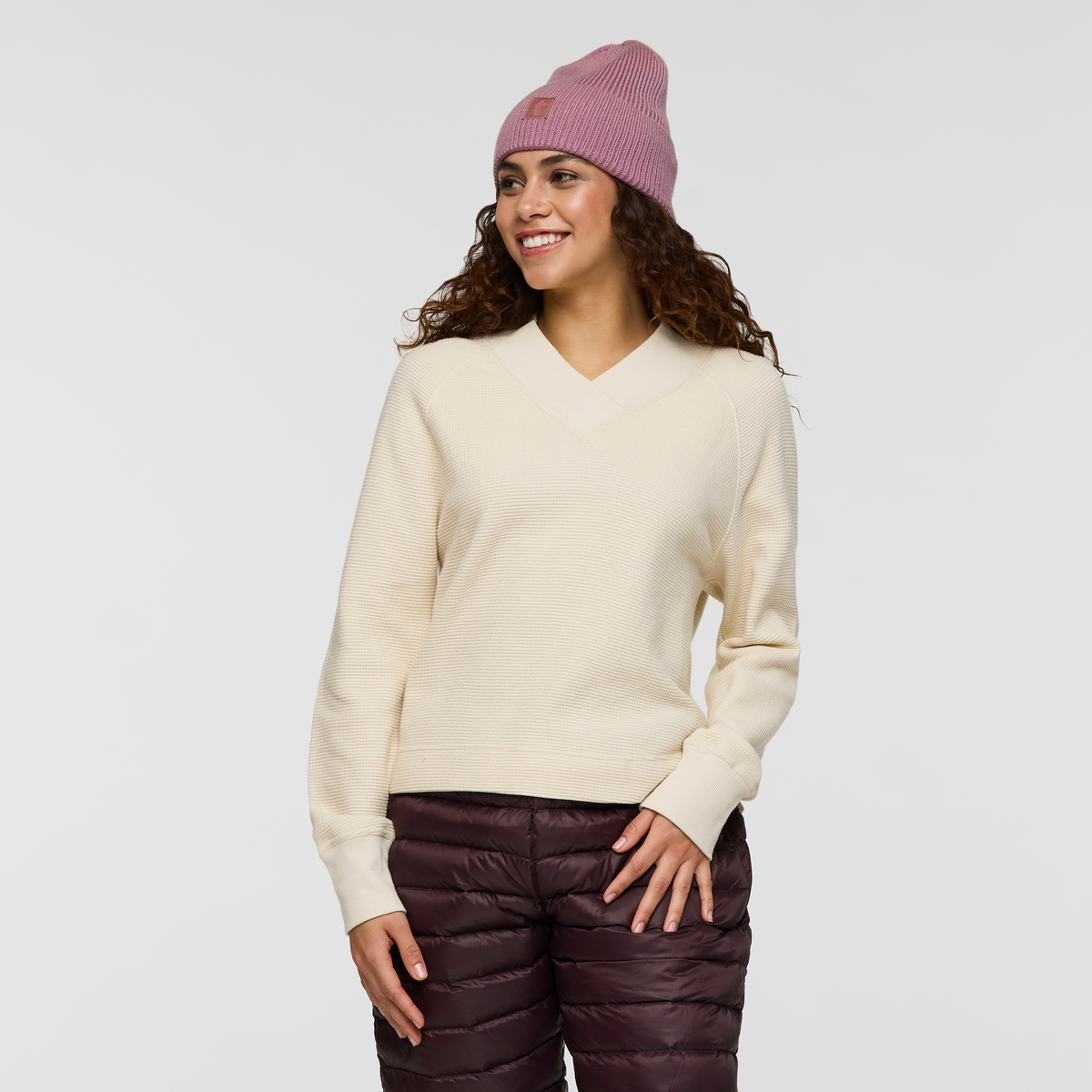 1200x1200png-F25WAtajoLong-SleeveWaffleV-NeckCream_001.png Atajo Long-Sleeve Waffle V-Neck - Women's - Image 1