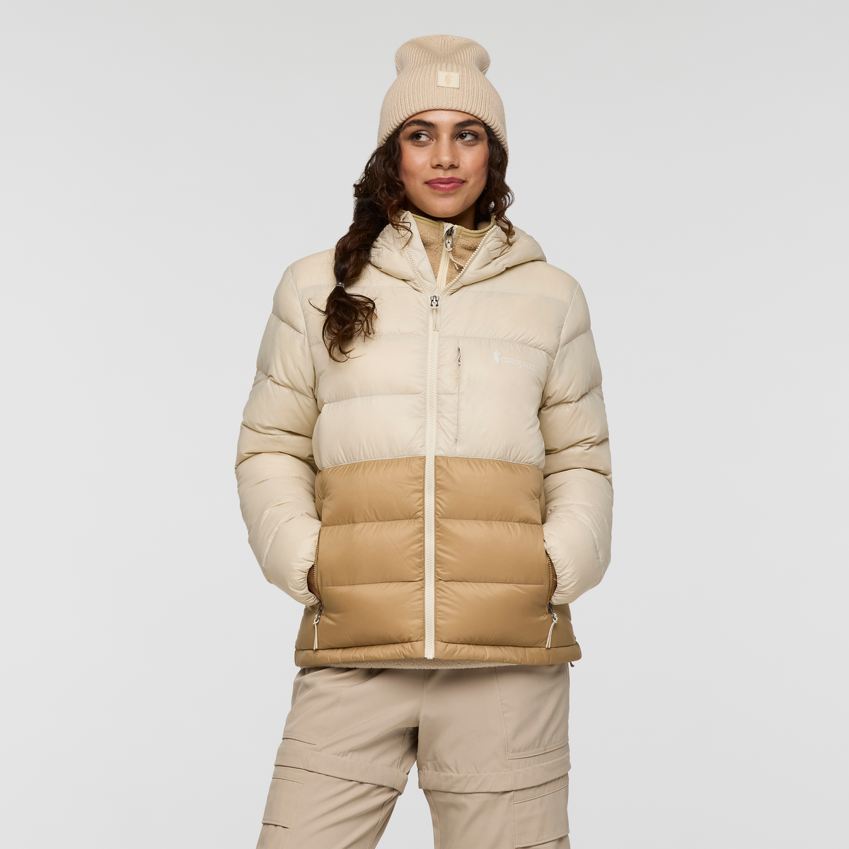 1200x1200png-F25WFuegoMaxDownHoodedJacketCreamandKhaki_001.png Fuego Max Down Hooded Jacket - Women's - Image 1